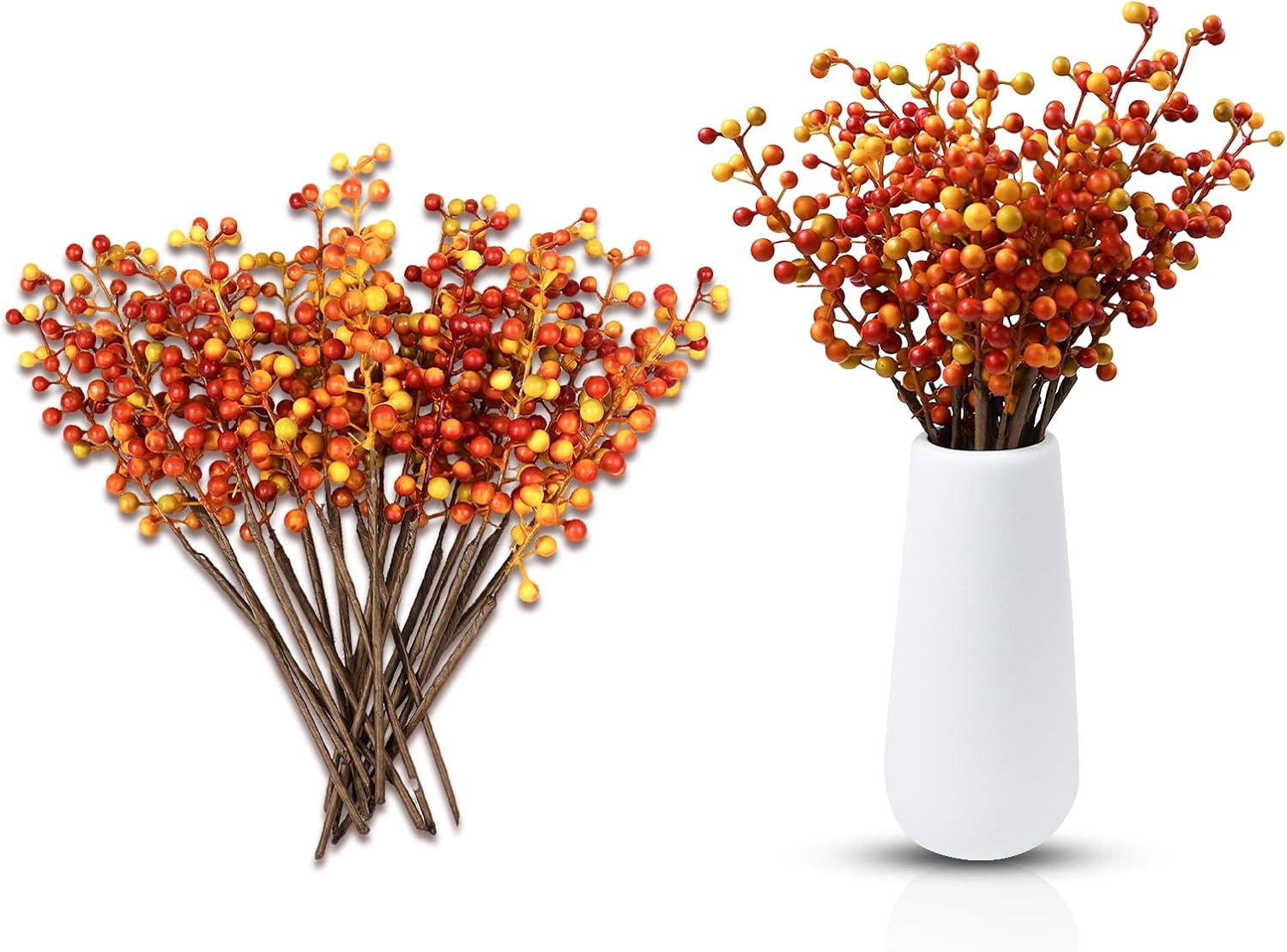 LIHIQIYA Műbogyós Őszi Dekoráció - 20 db narancssárga bogyós ág