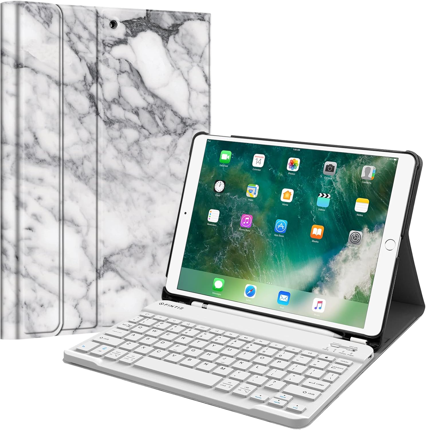 Suреr Dеаl Prоduсt Fintie Keyboard Case for iPad Air 3rd Gen 10.5" 2019 / iPad Pro 10.5" 2017 - SlimShell Stand Protective Cover w/Magnetically Detachable Wireless Bluetooth Keyboard and Pencil Holder, Marble