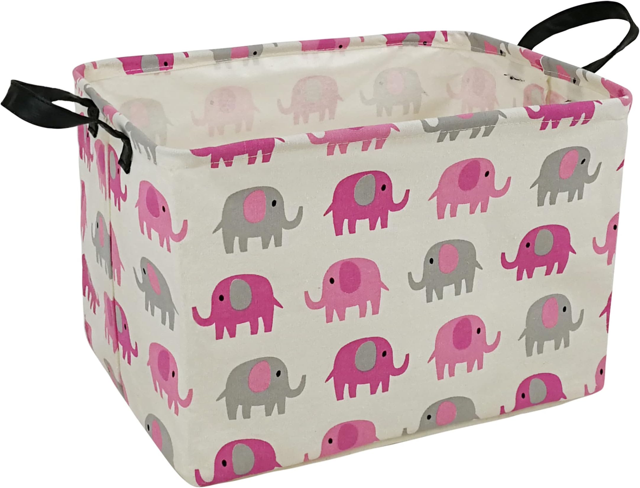 HUAYEE Rectangular Storage Bin Canvas Fabric Storage Basket,Waterproof Coating Toy Organizer with Handles,Gift Basket for Home,Office,Clothes,Toy,Shelf Basket(Pink Grey Elephant)
