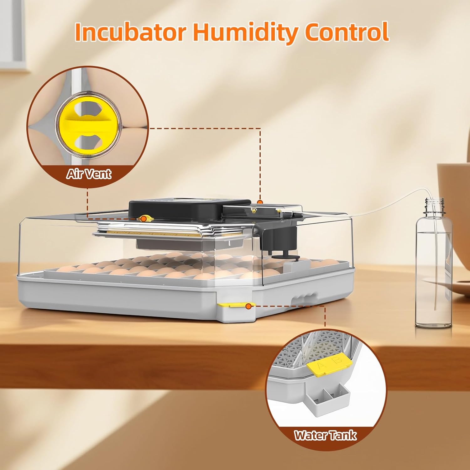 Incubators for Hatching Eggs, 48 Egg Incubator with Automatic Egg Turning and Humidity Control, Incubator for Chicken Eggs with Temperature Control, Egg Candler, External Water Bottle Refill