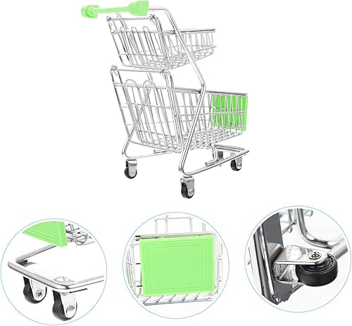 Miniatura 4 de jojofuny Mini carrito de compras, mini carrito de compras de supermercado de doble capa, carrito de metal novedoso para fiesta de cumpleaños, ducha,