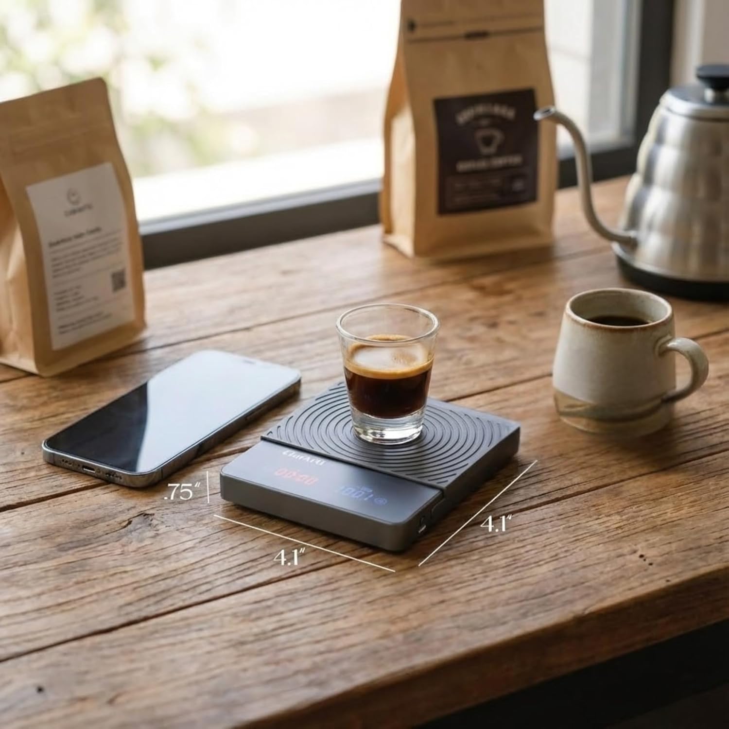 Coffee Scale with Timer – Fast, Stable 0.1g Accuracy, Auto & Manual Timing, Water-Resistant Digital Scale for Pour Over & Espresso