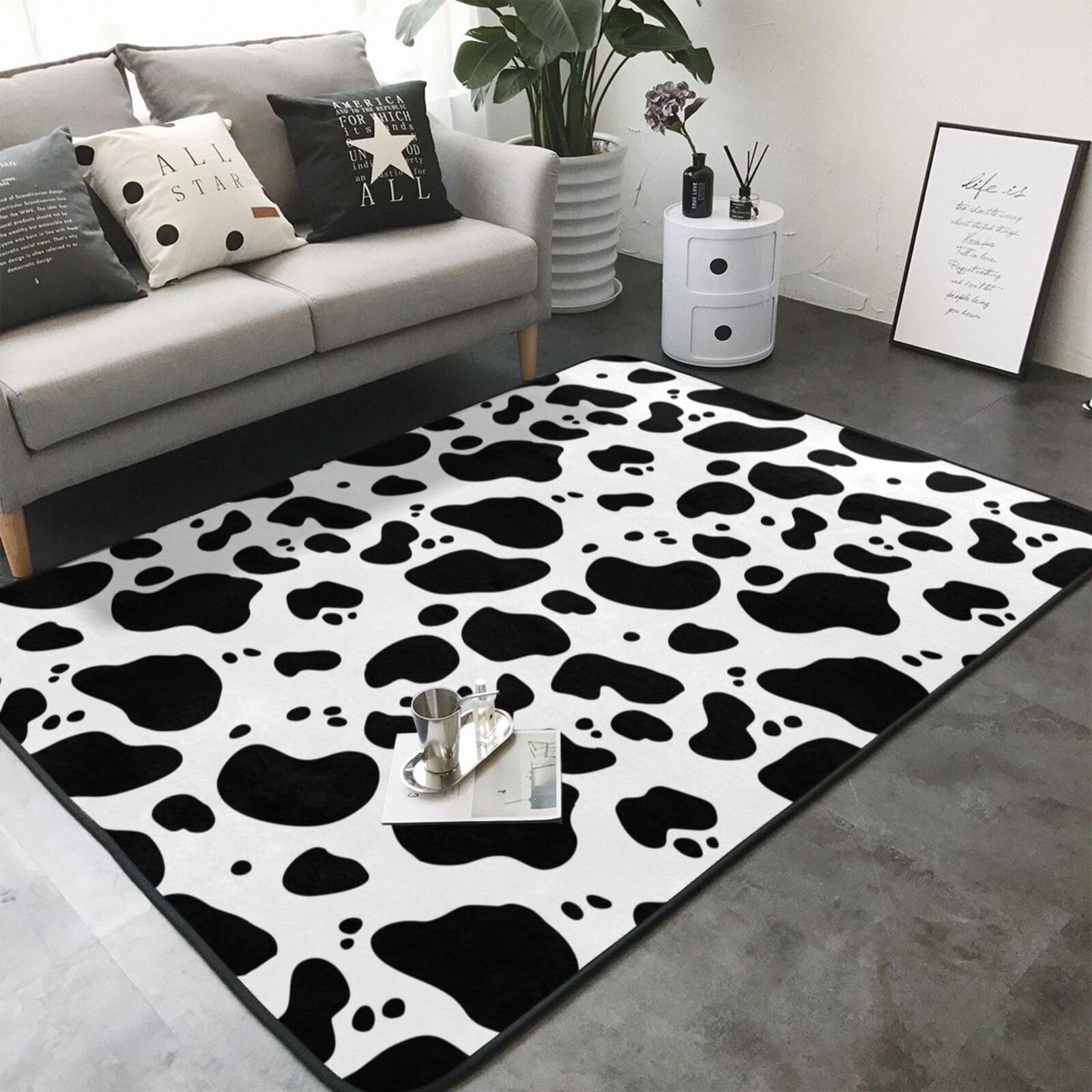 Tappeto in pelliccia sintetica con stampa di mucca, 203 x 147 cm, ultra assorbente e confortevole, per soggiorno, ufficio e oltre