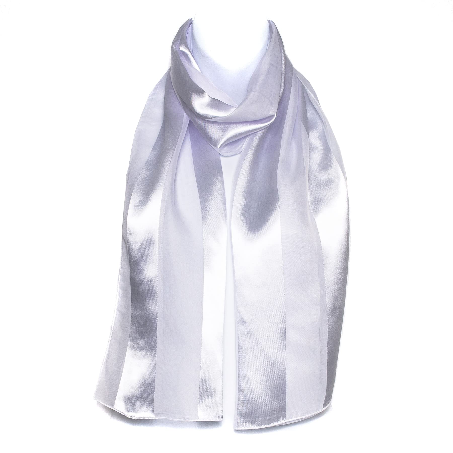 Hat To Socks Premium Chiffon Satin Scarf for Women - Korean Made Lightweight Sheer Fashion Wrap, Soft Elegant Shawl (White)