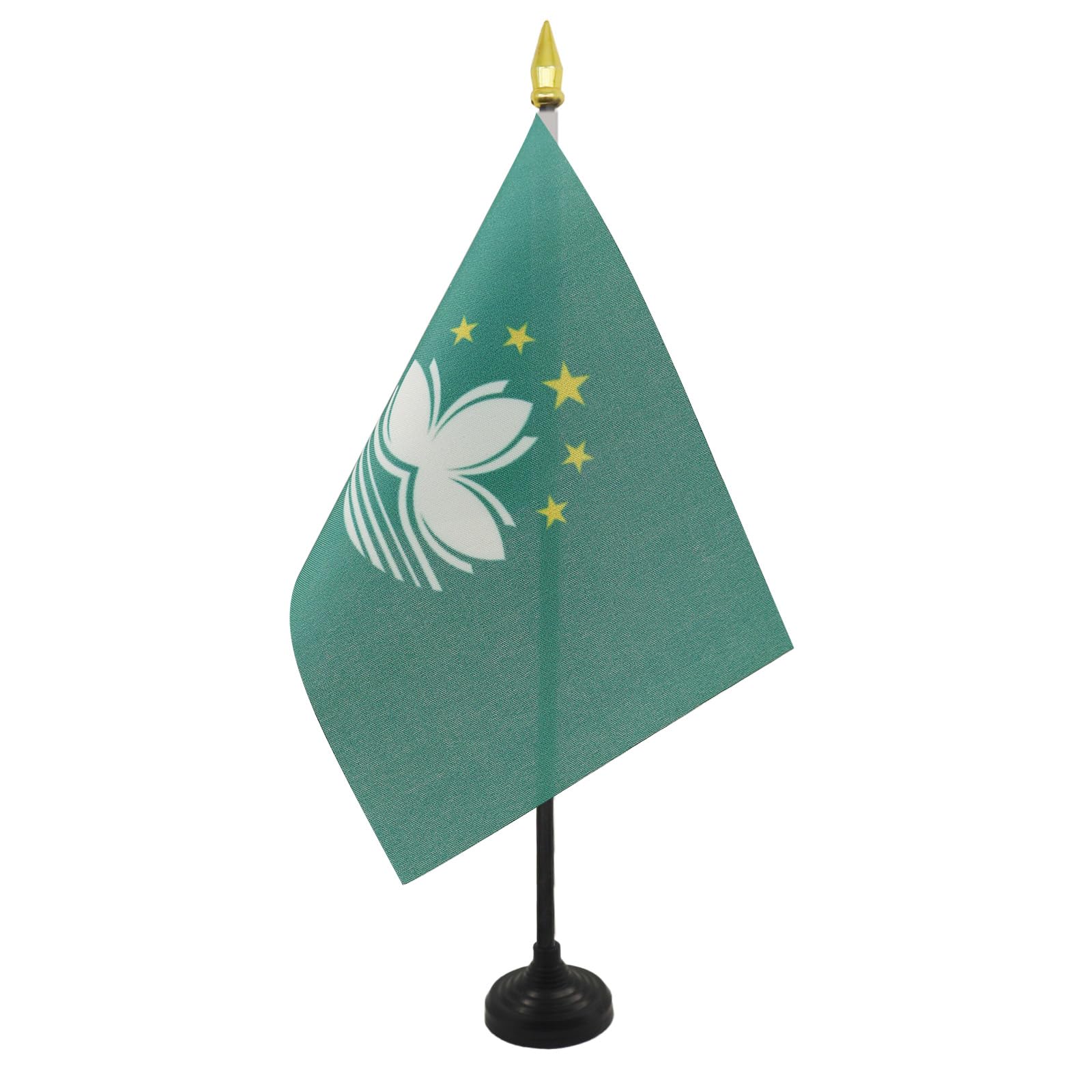 AZ FLAG - Macau Table Flag 4'' x 6'' - Macanese Mini Desk Flag 100% Polyester 15 x 10 cm - Office Banner with 10'' Pole - Golden Spear
