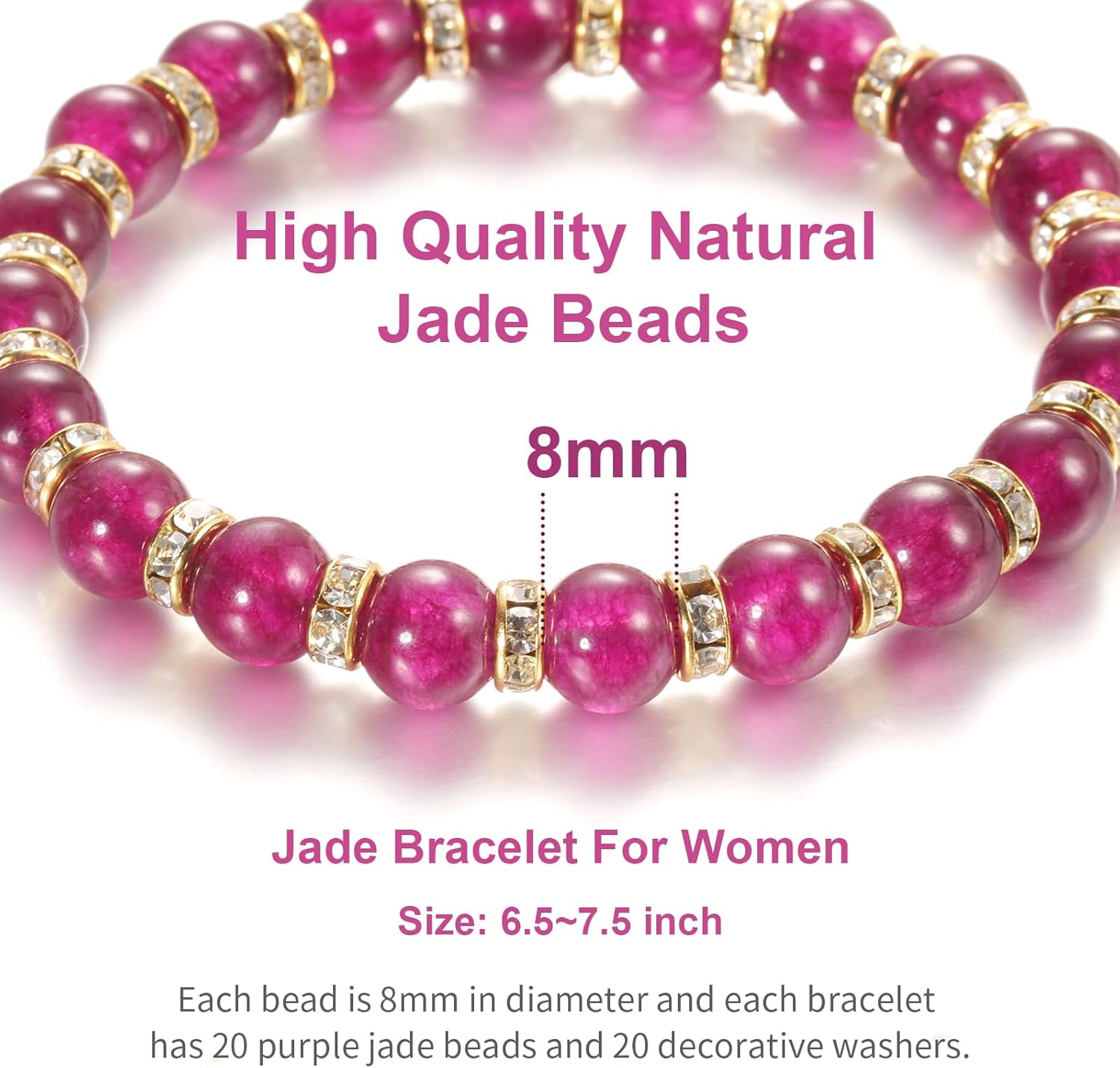 Handmade Natural Jade Beaded Bracelet for Women & Men – Genuine Green/White Jade Gemstone Stretch Bracelet – Lucky Energy Healing Jewelry Gift for Peace, Prosperity & Protection - Image 3