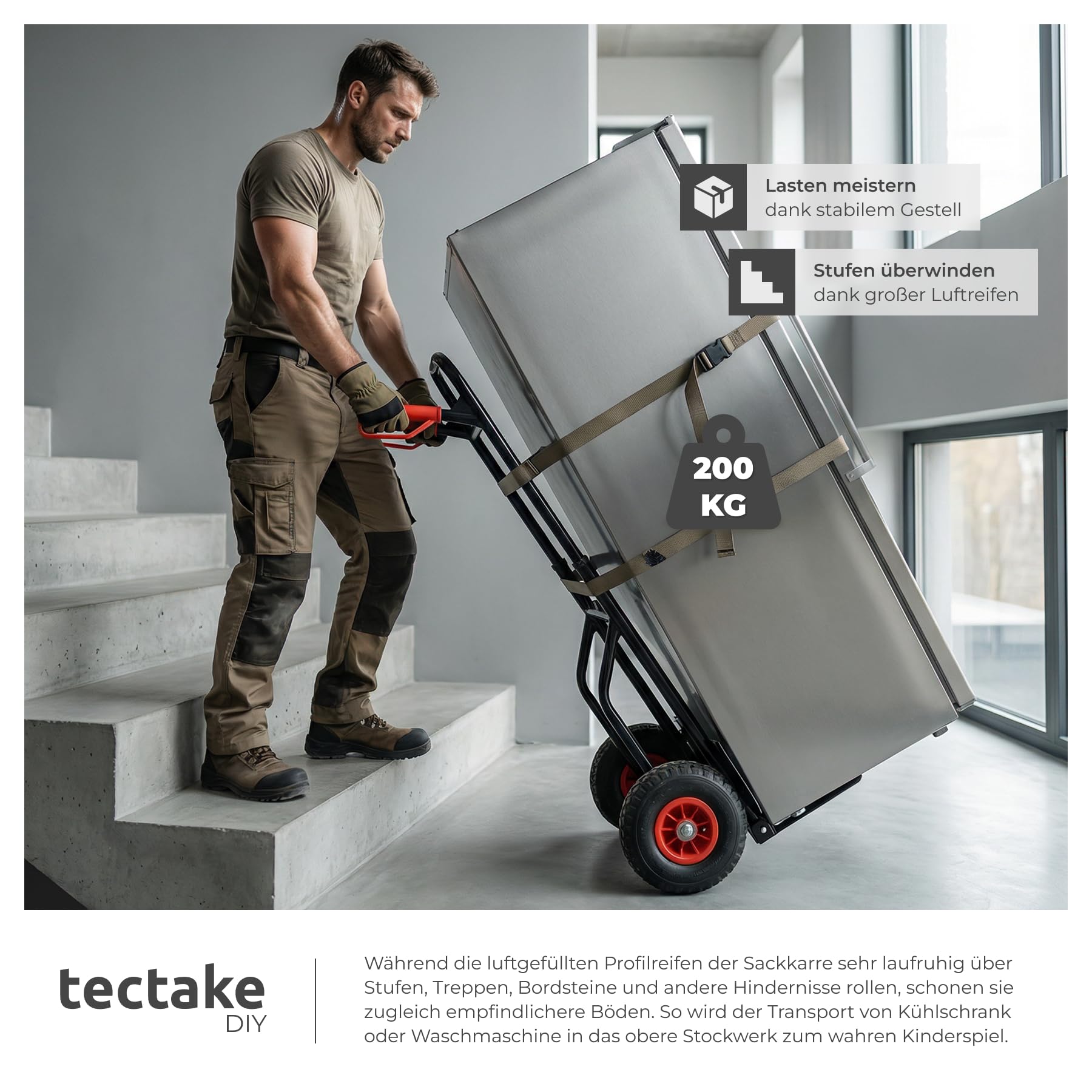 tectake® Sackkarre klappbar Ladeschaufel, Sackrodel mit Stahlrahmen, mit Luftreifen, belastbar bis 100 kg, Transporter für Getränkekisten, für Umzug