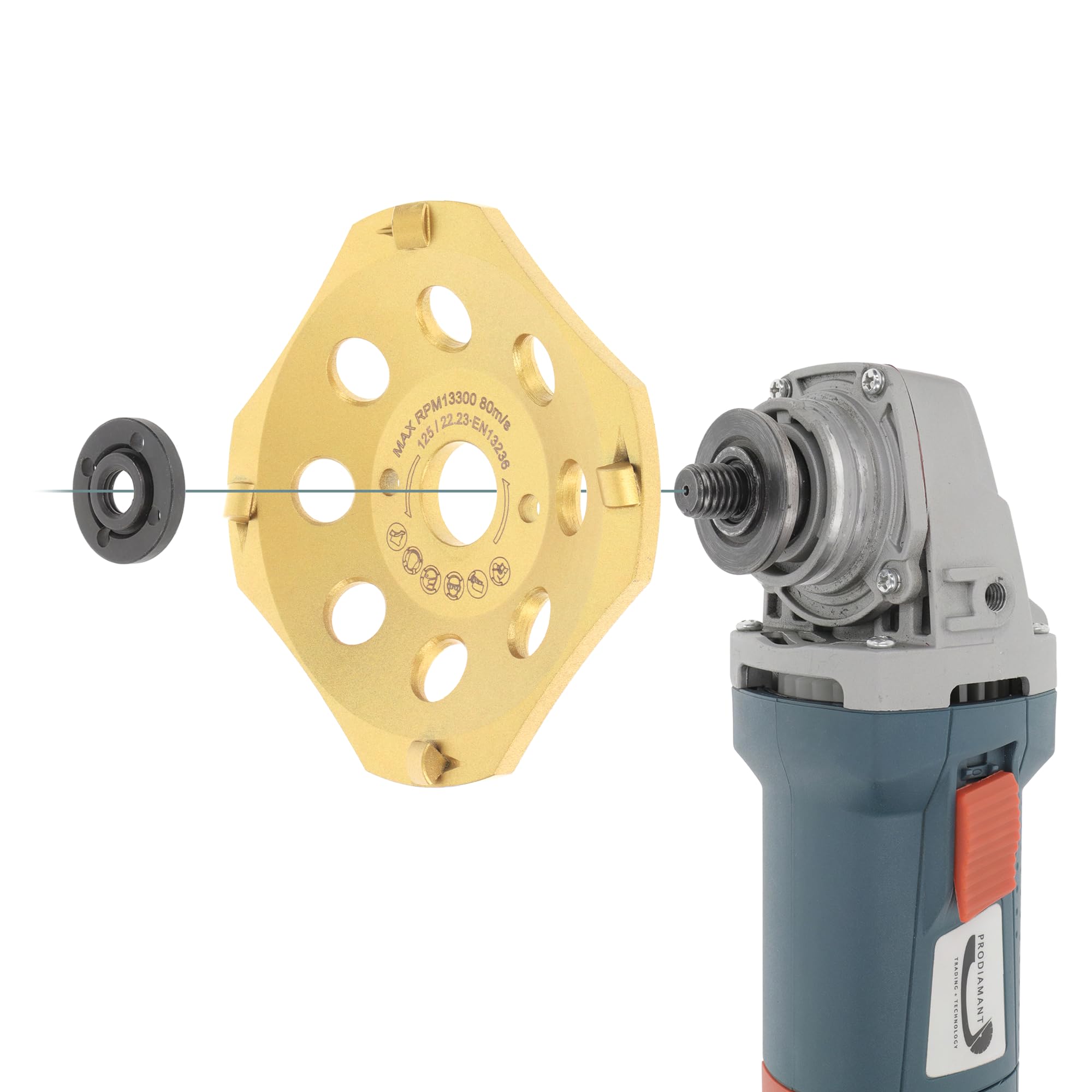 PRODIAMANT PKD - Muela de diamante para amoladora angular de hormigón, 125 mm, 4 segmentos para hormigón, pavimento y revestimientos adhesivos