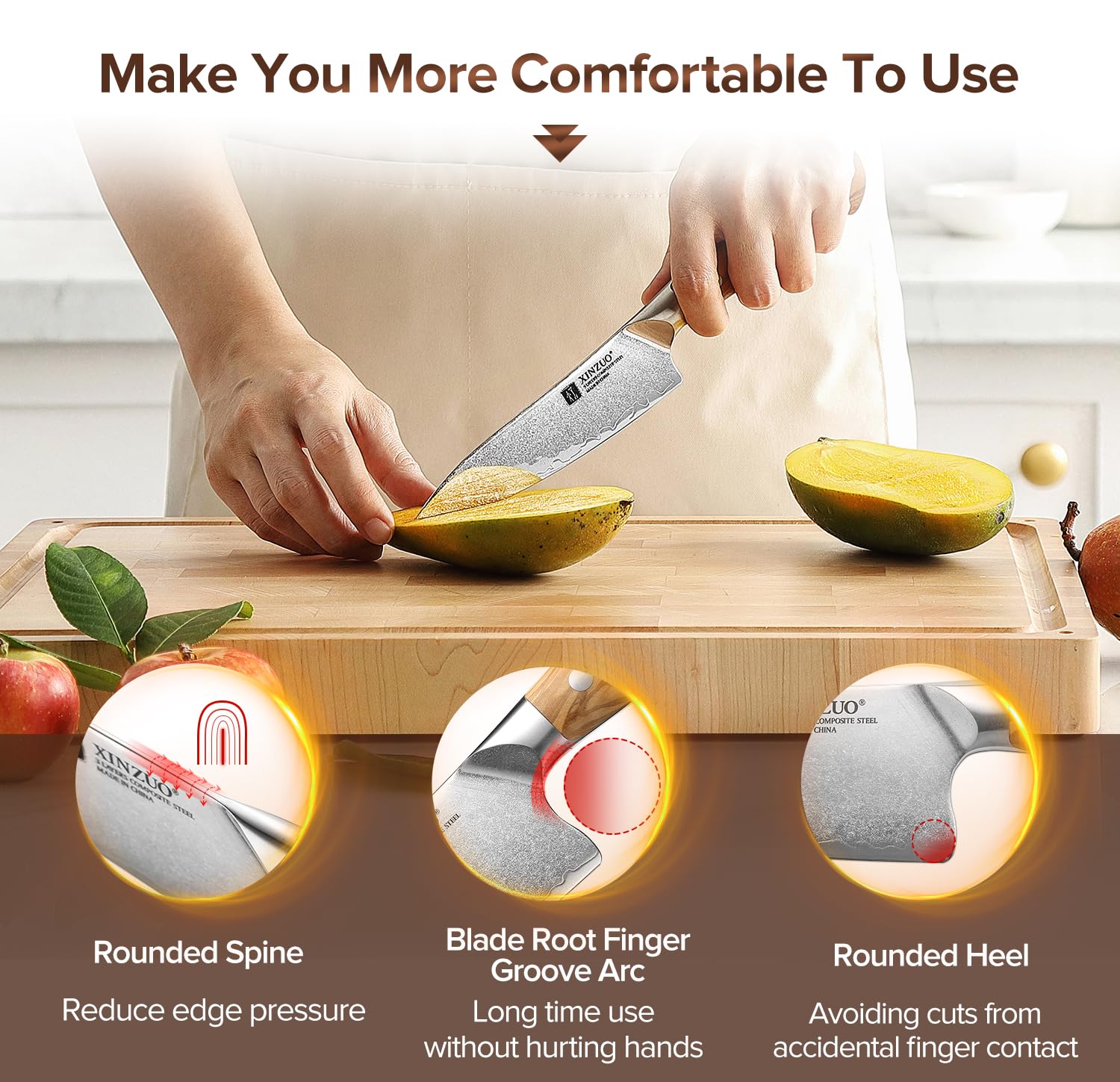 XINZUO Verbundstahl 13,5cm Küchen Allzweckmesser Handgeschmiedet scharfe Universalmesser -kohlenstoffreichem Stahl Obstmesser Schälmesser -Ergonomischer Griff aus Olivenholz -Exquisite Geschenkbox
