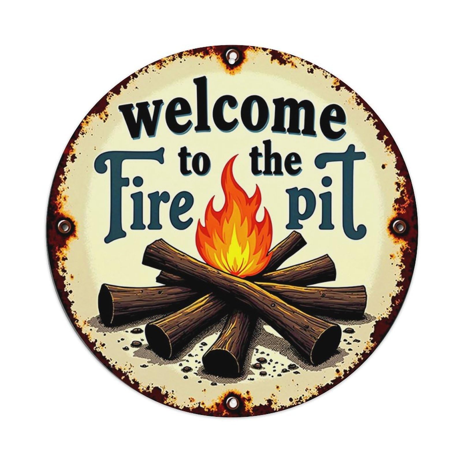 Welcome To The Fire Pit Vintage Round Tin Sign Retro Metal Wall Decor Metal Poster, Home Bar Garage Cafe Wall Art Decoration 8x8Inches