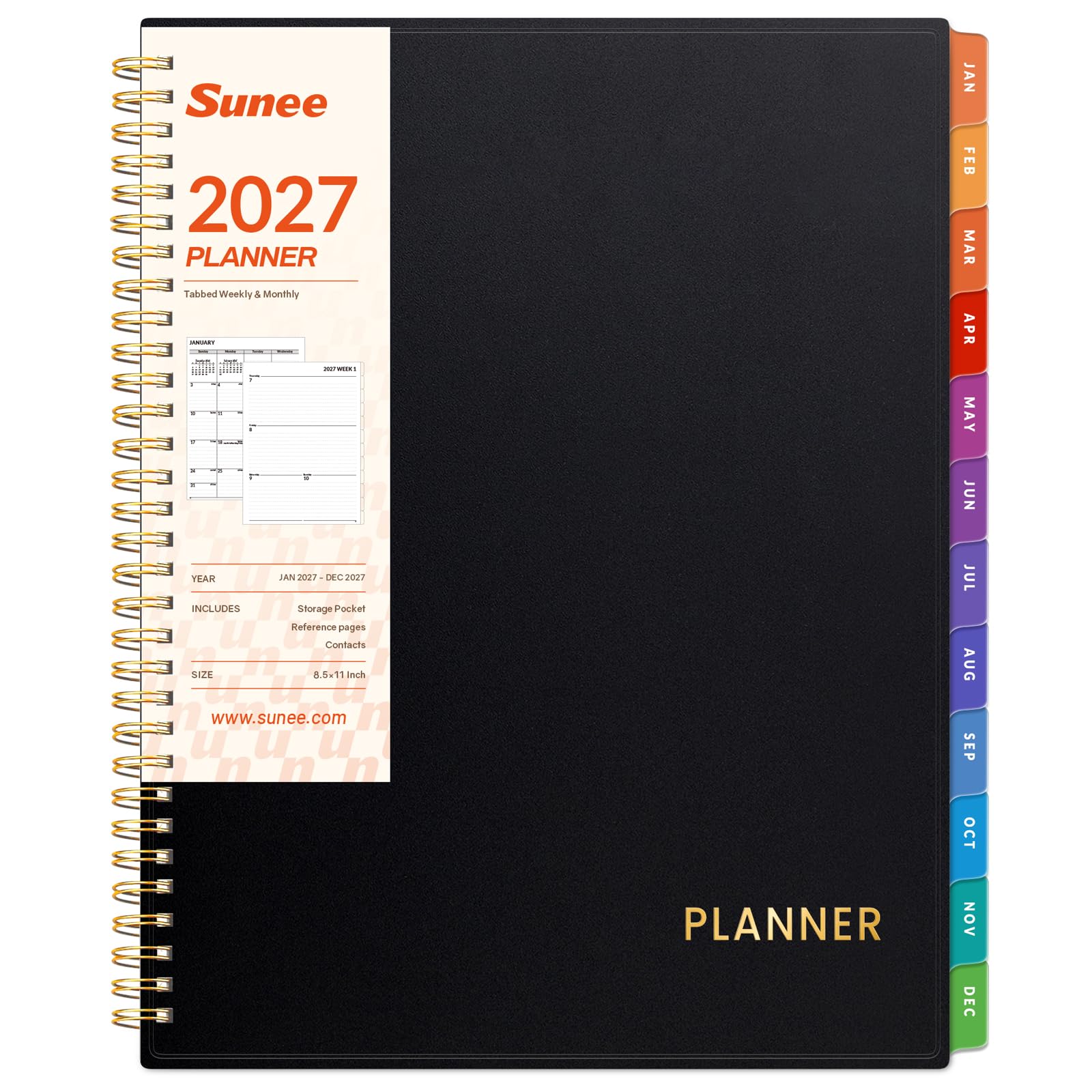 SUNEE 2027 Planner, Weekly and Monthly Calendar, Black, 8.5"x11"