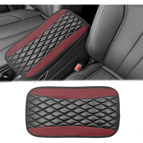 Car Center Console Cover, Universal Leather Waterproof Armrest Seat Box Cover Protector, Comfortable Car Decor Accessories Fit for Most Cars, Vehicles, SUVs-Wine Red