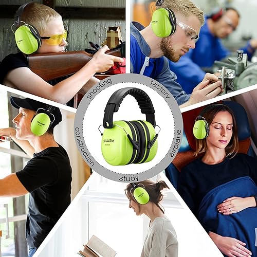 Miniatura 6 de Orejeras de protección auditiva, NRR 28db con cancelación de ruido para disparar, cortar, construcción, verde