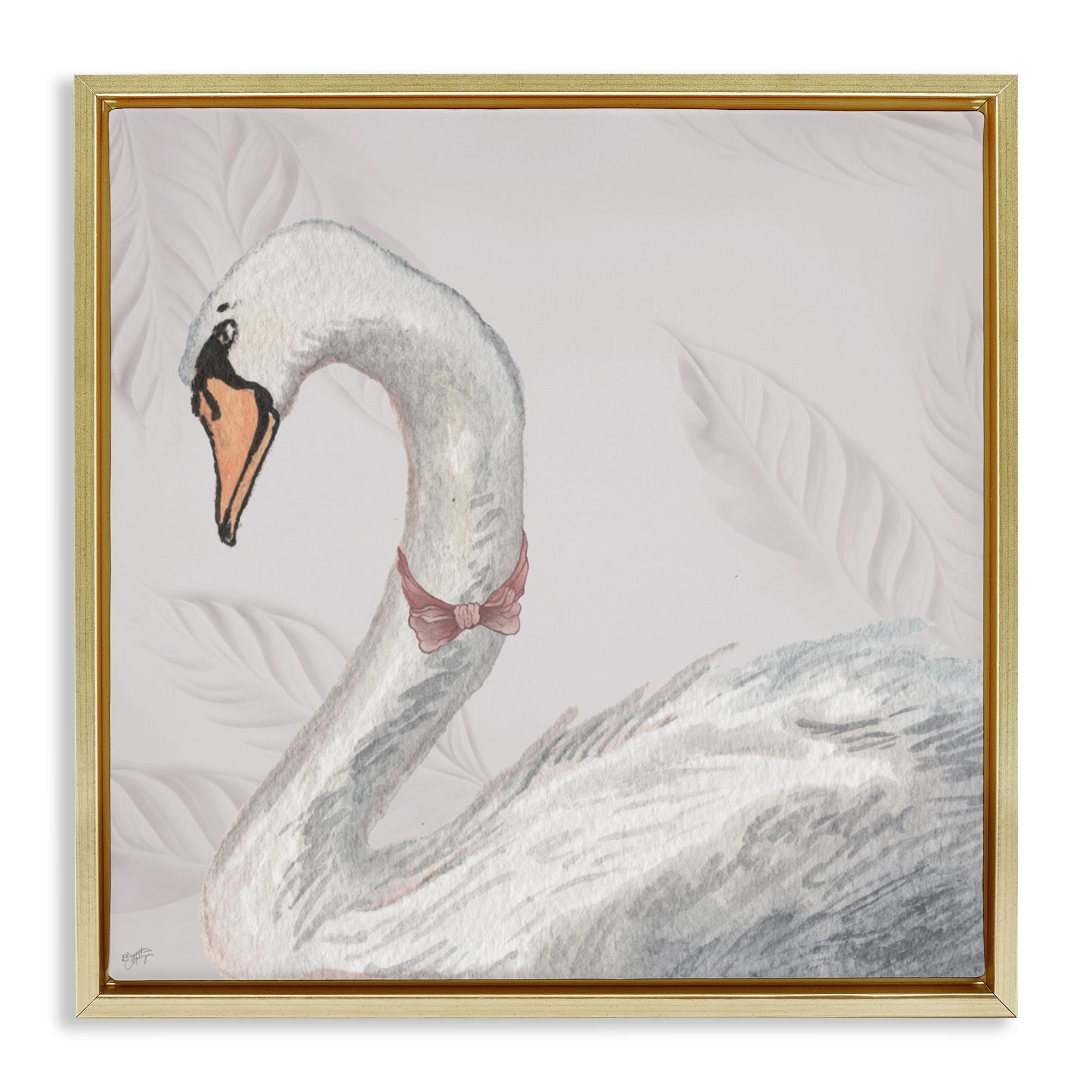 Stupell Industries 'Soft Classic Swan & Bow', Floating Frame Canvas Art, Gold, 18 x 18