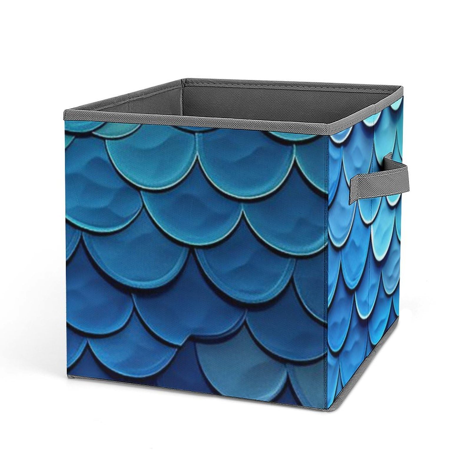 JTREHY Blue Mermaid Fish Scale Printed Foldable Storage Box, 10.6 Inches Fabric Storage Box for Wardrobe, Bedroom, Utility Room