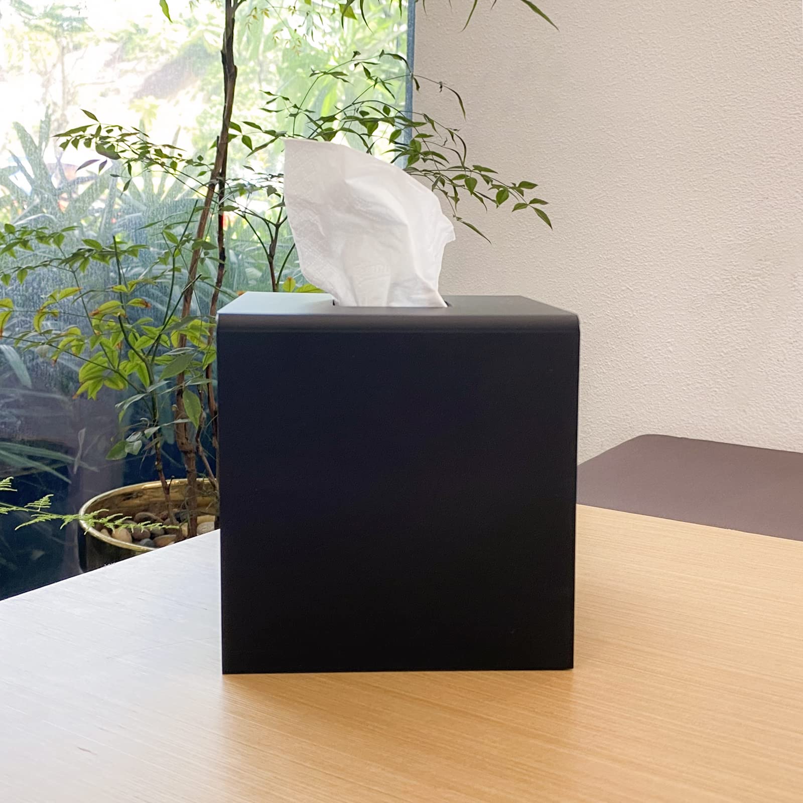 EFUTURETIME Porta Fazzoletti in Acrilico, 25 * 13 * 9cm, Carta del Tessuto Dispenser Square, Fondo Magnetico, con Porta Scorrevole per Casa, Ufficio, Hotel, Nero