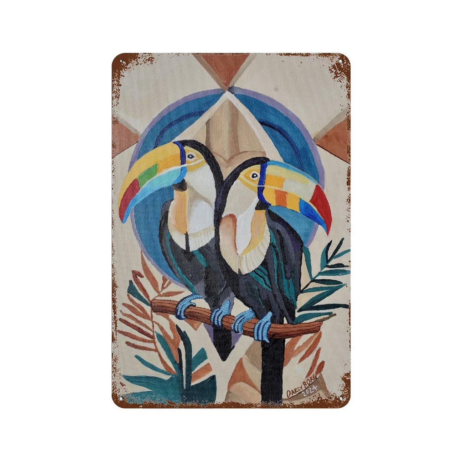 Retro Metal Sign with Toucans Design 11.8"x7.9", for Pub, Kitchen And Man Cave Decor, Rustic Home Decor