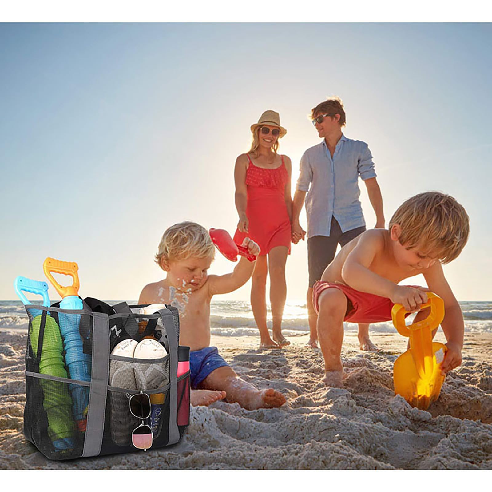 JOSBY Borsa da Spiaggia Extra Large in Rete, Borsa Hobo Pieghevole Riutilizzabile Leggera di Grande capacità con Tasca con Cerniera per Picnic, Vacanze in Piscina, Nuoto
