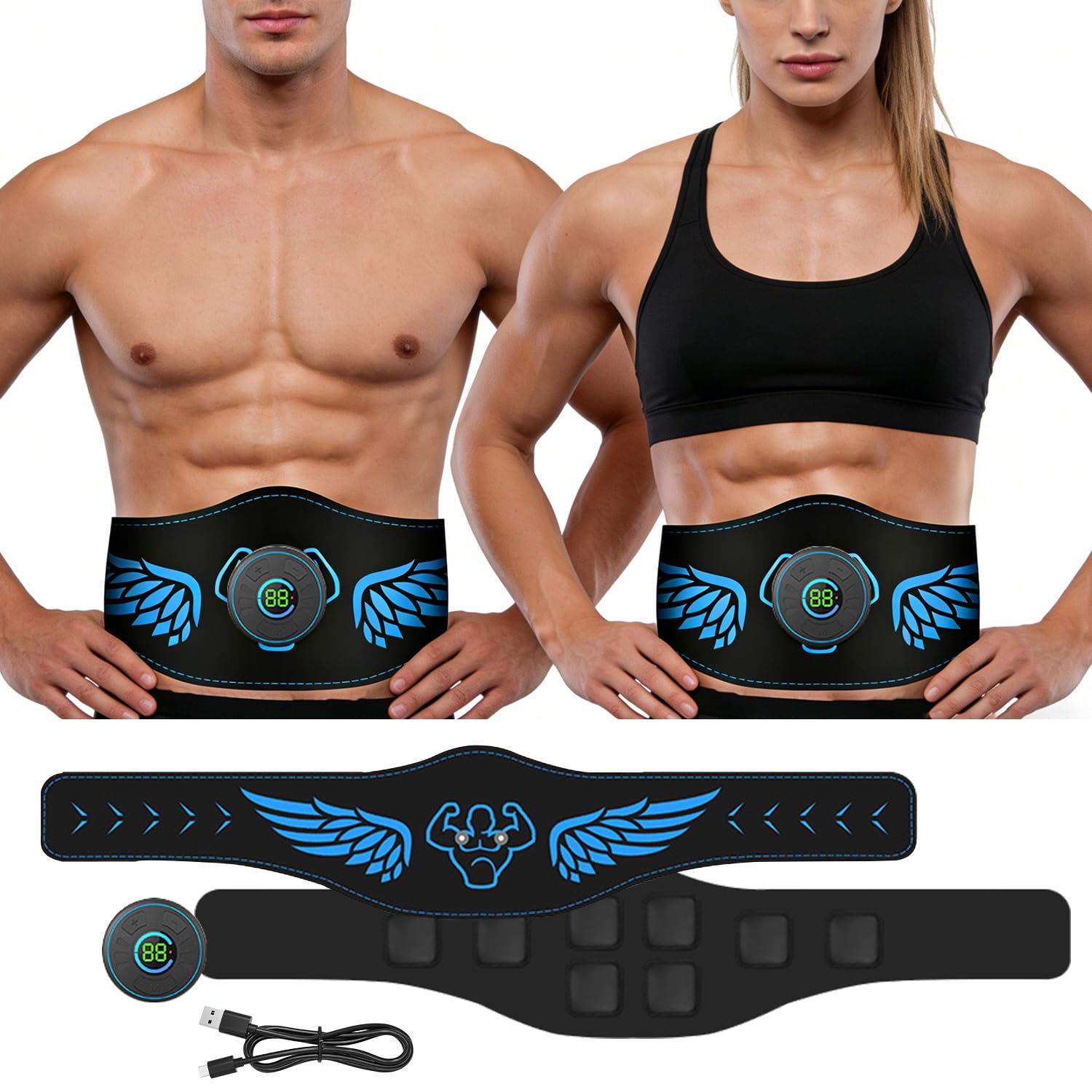EMS - Allenatore per addominali, EMS con 10 modalità e 39 livelli di intensità, per addominali, con display LCD, adatto per addominali, braccia, gambe e glutei, uomini e donne