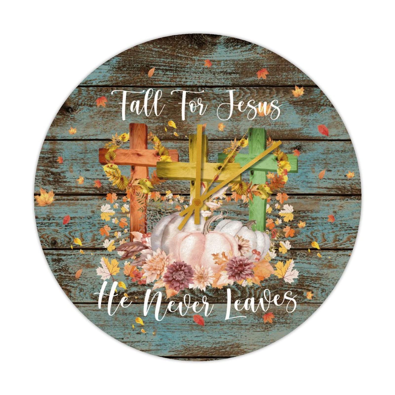 Horloge murale en bois d'automne avec croix pour décorer votre salon chaleureux