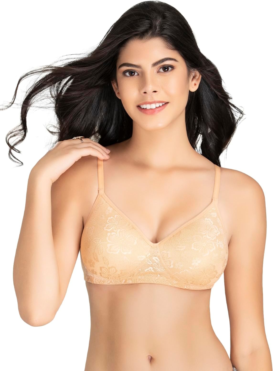 CloviaWomen's Lace Padded Non-Wired Bra (BR1479P24_Beige_32B)