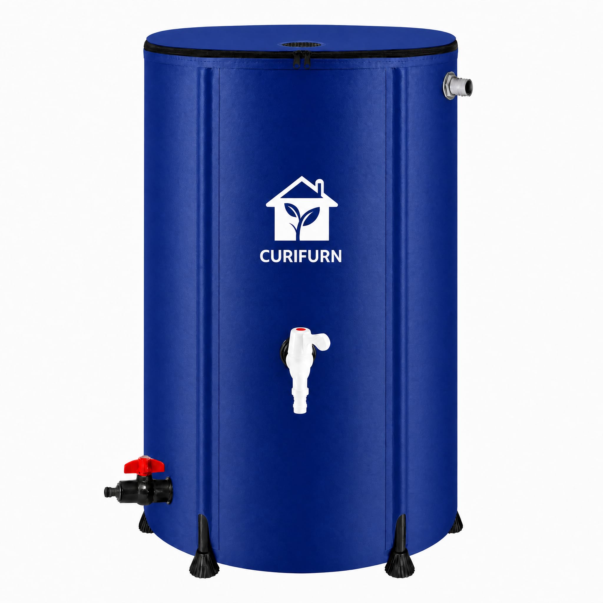 Curifurn 100 Gal Collapsible Rain Barrel with Spigot, Filter and Overflow Kit, Blue