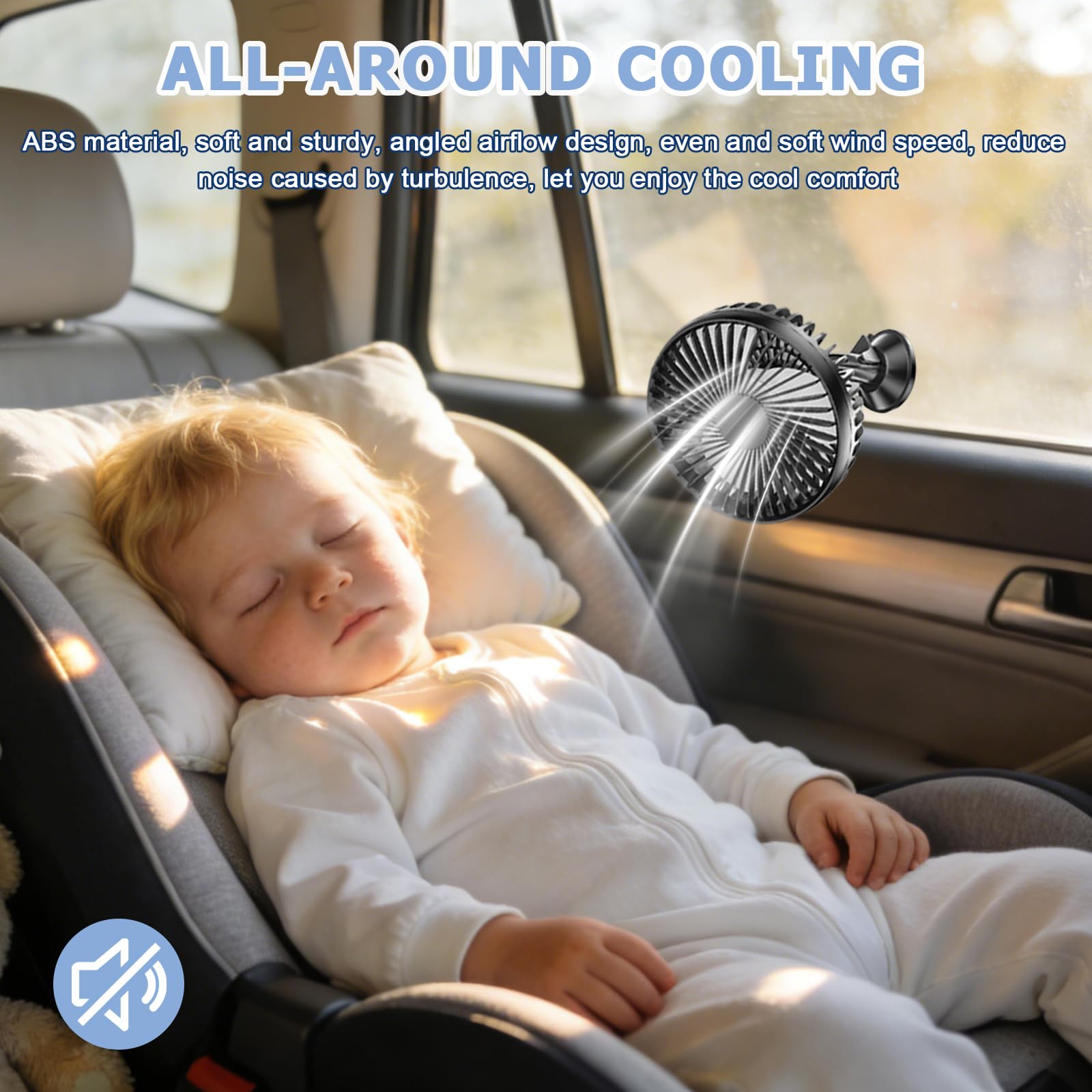 Ventilateur de voiture 12 V/24 V USB, rotation à 360 °, avec ventouse puissante, pour tableau de bord et pare-brise, 3 vitesses, ventilateur silencieux avec moteur en cuivre pur pour voiture, camion