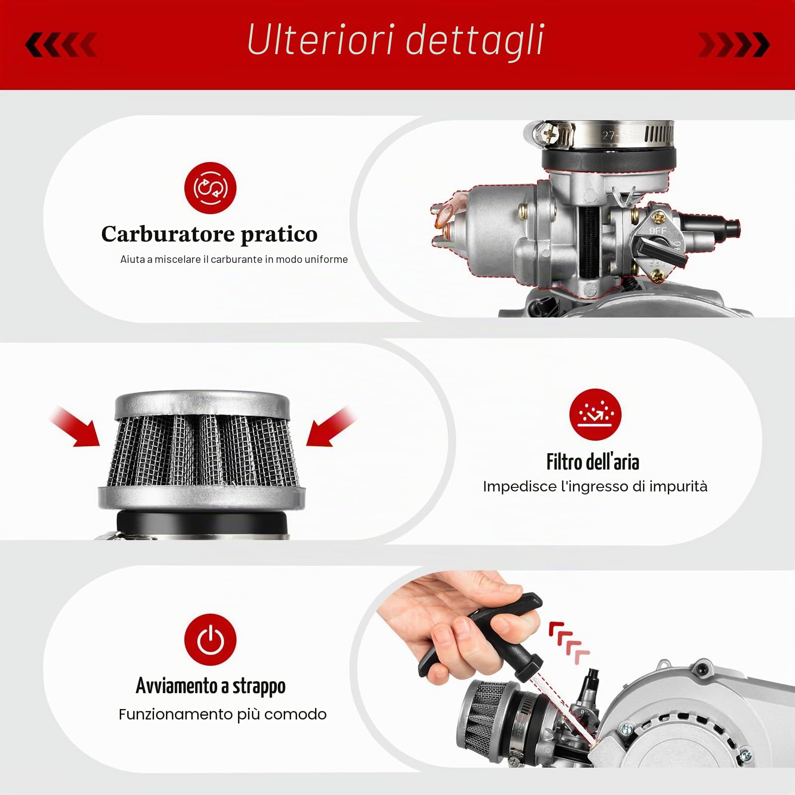 Kit mini motore a 2 tempi, 49 cc, Pull Start + serbatoio del carburante per Pocket Quad Dirt Bike 2 tempi