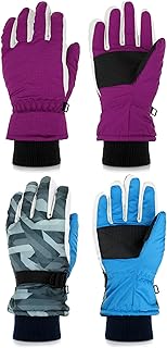 2 Pairs Winter Kids Snow Gloves Waterproof Windproof Warm Youth Ski Gloves Toddler Snowboard Gloves for 6-13 Years (Dark Purple, Grey,)