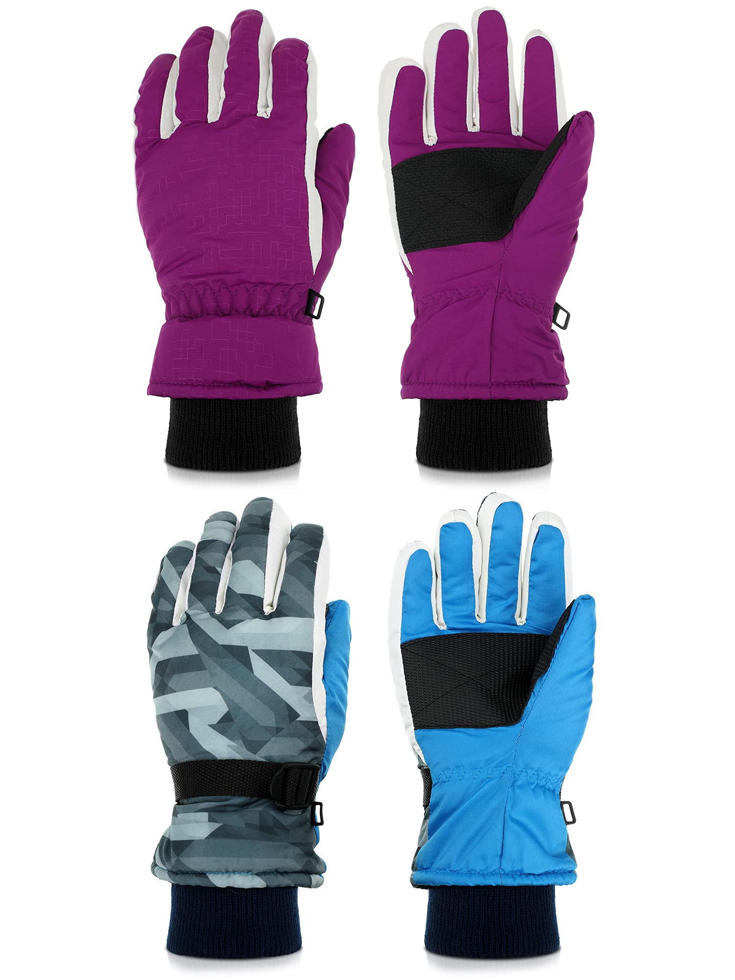 Honoson 2 Pairs Kids Snow Gloves, Winter Waterproof