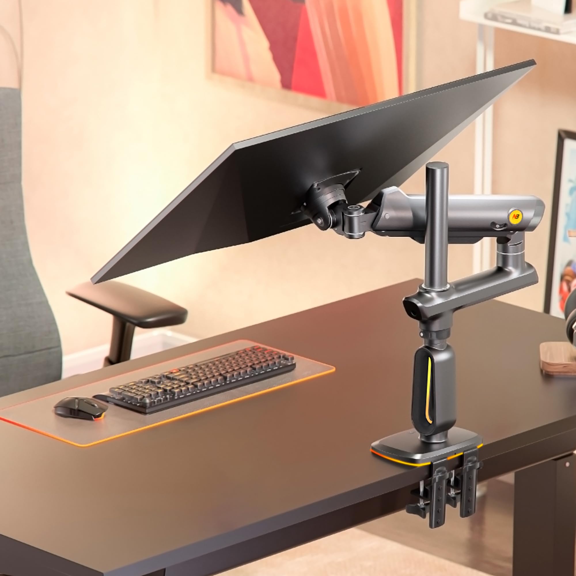 NB Ergonomic Bras de Moniteur pour Ultrawide Ecrans Jusqu'à 60 Pouces, Ultrahaute Support Ecran PC Charge Maximale de 20 kg, VESA 75 & 100 mm (Noir)