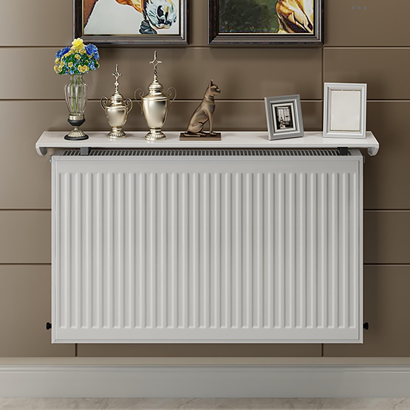 Balda Radiador Estante Radiador Blanco Sin Taladrar, Antihumo y A Prueba de Polvo Estanteria de Metal, para Salón Cocina Oficina Dormitorio(60cm/23.6in)