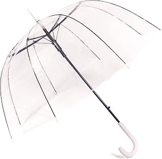 Clear Dome Umbrella for Women Adult Transparent Clear Bubble Umbrella for Women, Wedding Windproof Stick Umbrella for Rain and Beach with White Handle