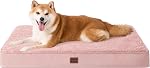 EHEYCIGA Grand lit de chien, lits de chien orthopédiques pour les grands chiens, matelas de grand chien lavable avec couverture amovible et fond antidérapant, lit d'animal avec mousse, beige