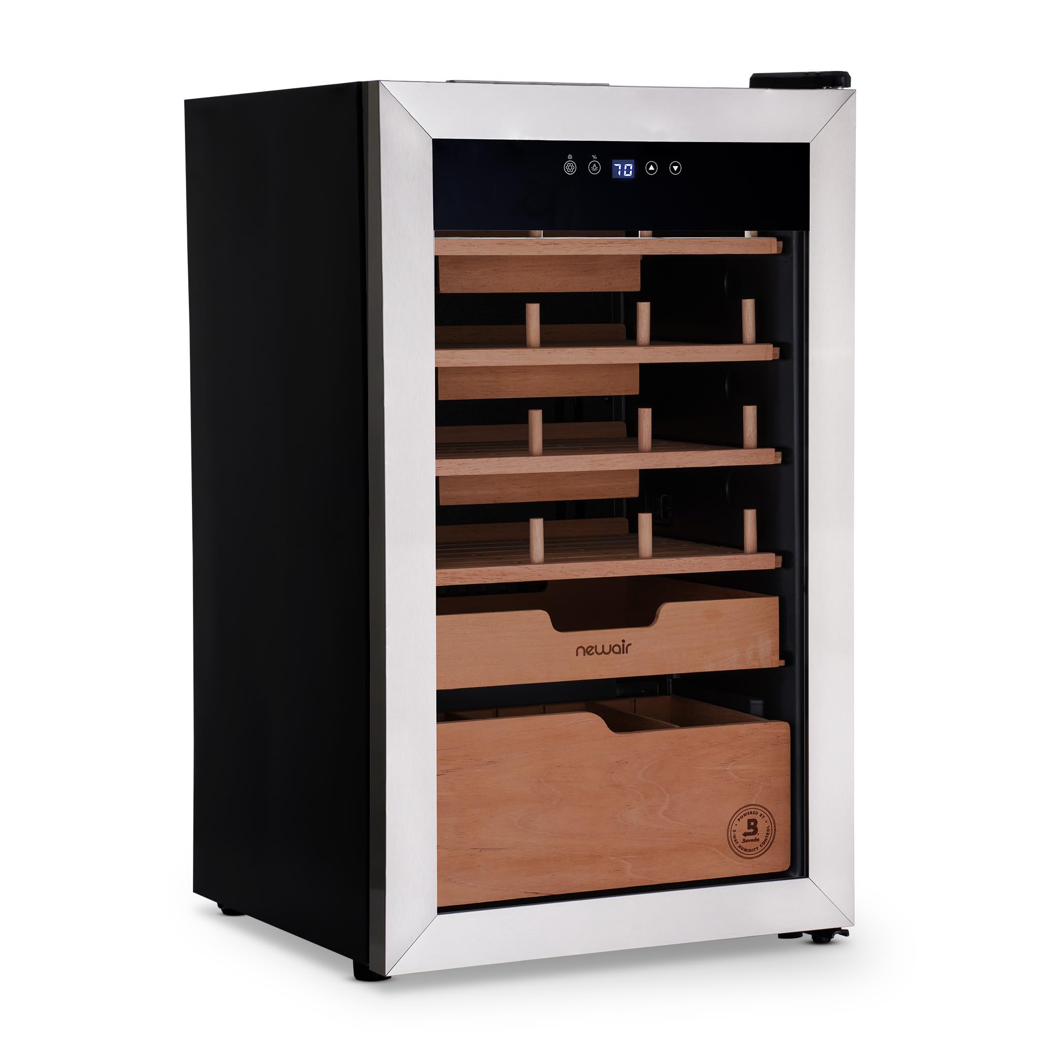 NewAir 500 Count Electric Cigar Humidor Box | Premium Cigar Cooler Cabinet with Built-In Boveda Temperature &amp; Humidity Control | Adjustable Spanish Cedar Shelves | Desktop Humidor