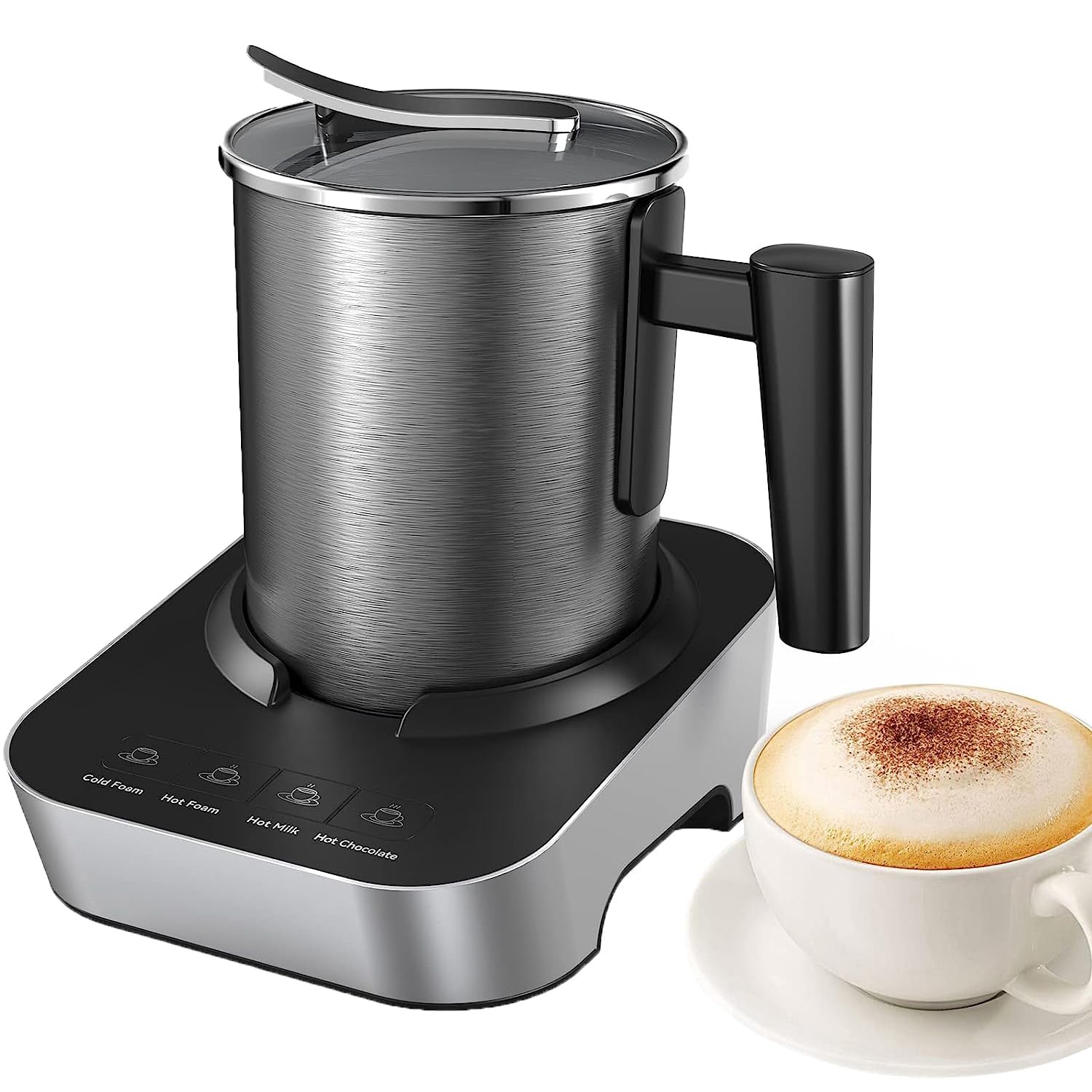 Espumador de Leche Electrico, 550w, Milk Frother, Espumador Automatico con Taza Inalambrica 700ml, Con Cable en Base, Batidor Electrico 2 en 1, Calienta y Espuma para Leche, Cafe, Chocolate.