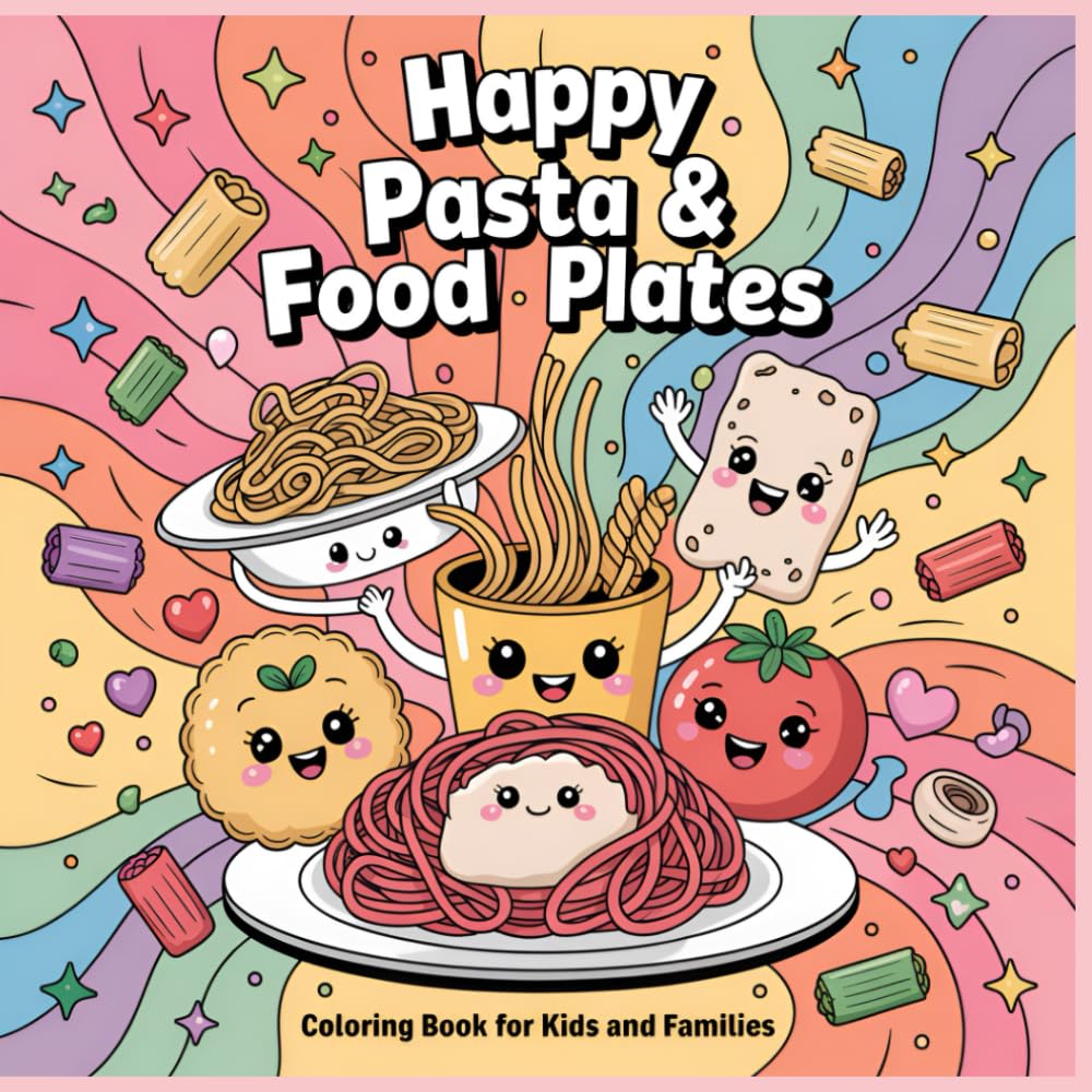 Happy Pasta & Food Plates Coloring Book: Cute Pasta Shapes and Meal Plate Characters for Kids Ages 4–12 and Families (The Kawaii Food Friends Coloring Collection)