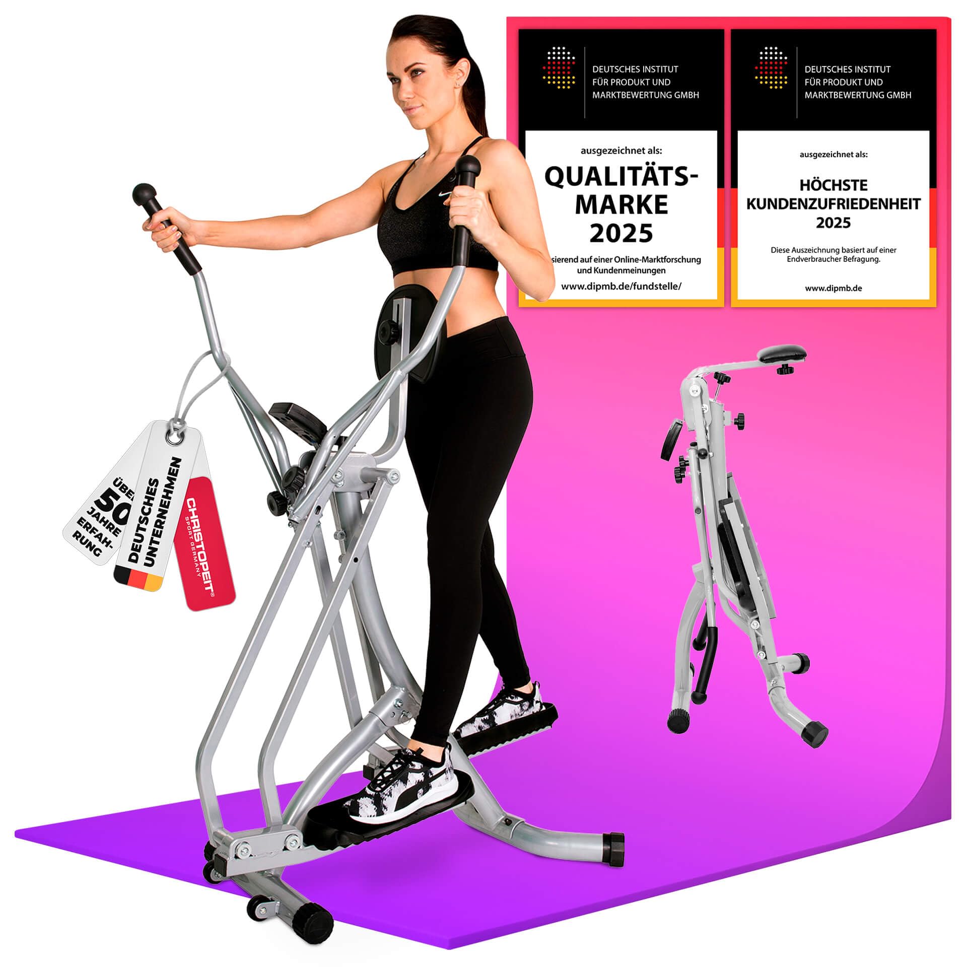 Christopeit Crosstrainer Walker Pliable, vélo elliptique pour la Maison, jusqu'à 100 kg, Ordinateur LCD, Peu encombrant, Compact, Silencieux