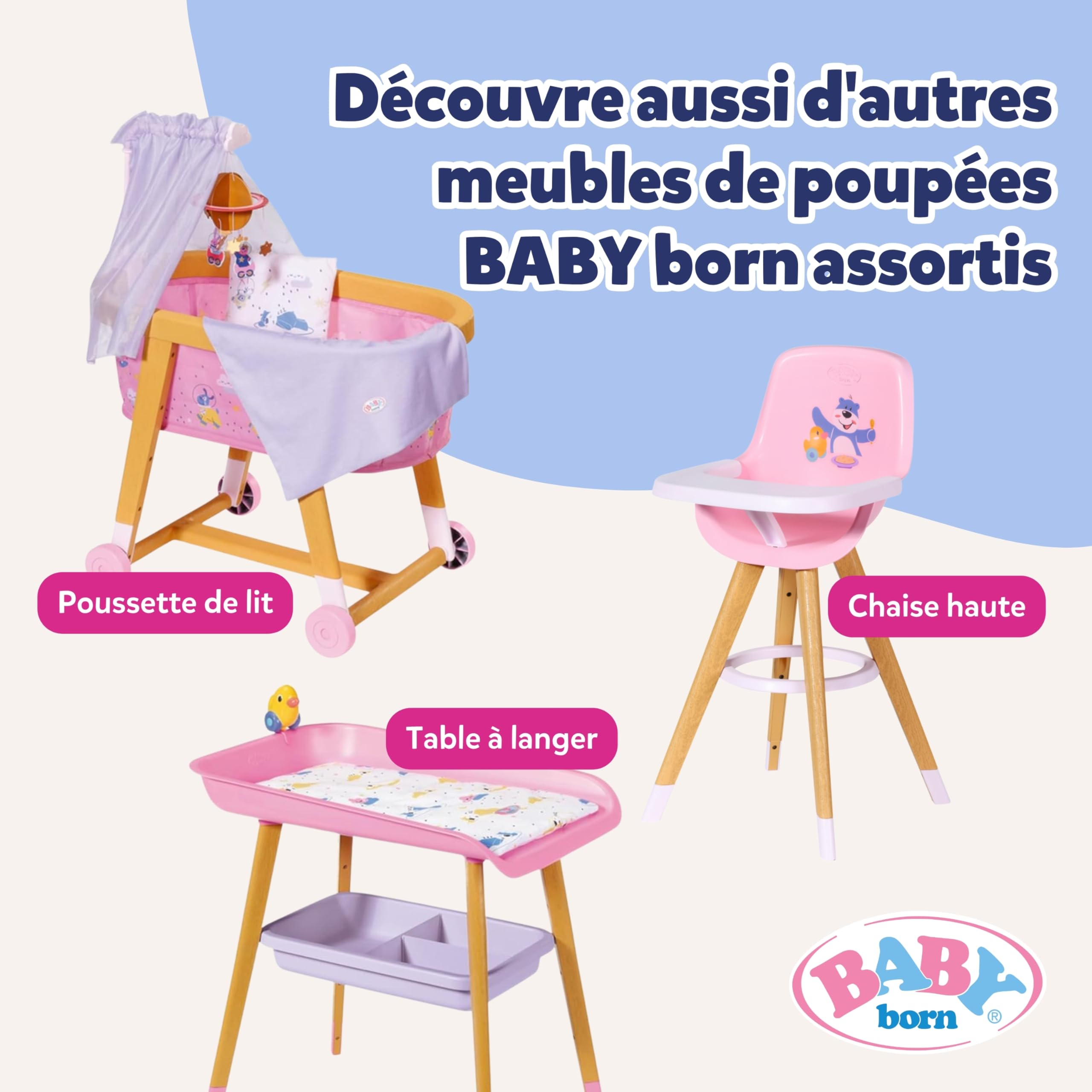 BABY born Tringle à vêtements - Portemanteau pour poupées Aspect Bois avec Miroir, tiroirs et cintres - Accessoires de Haute qualité pour poupées - Convient aux Enfants à partir de 3 Ans