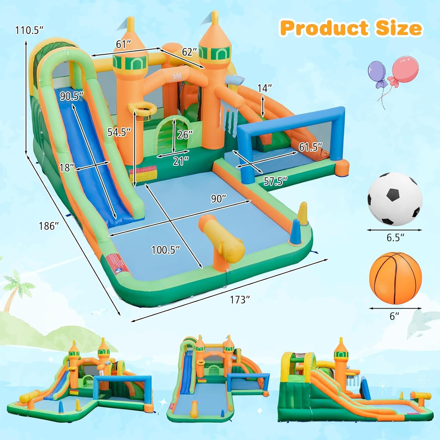BOUNTECH Inflatable Water Slide, 9 in 1 Dual Slides Kids Water Park Jump Castle Water Soccer, Big Splash Pool, Water Slides Inflatables for Kids, Water Slide Bounce House for Outdoor Backyard Party