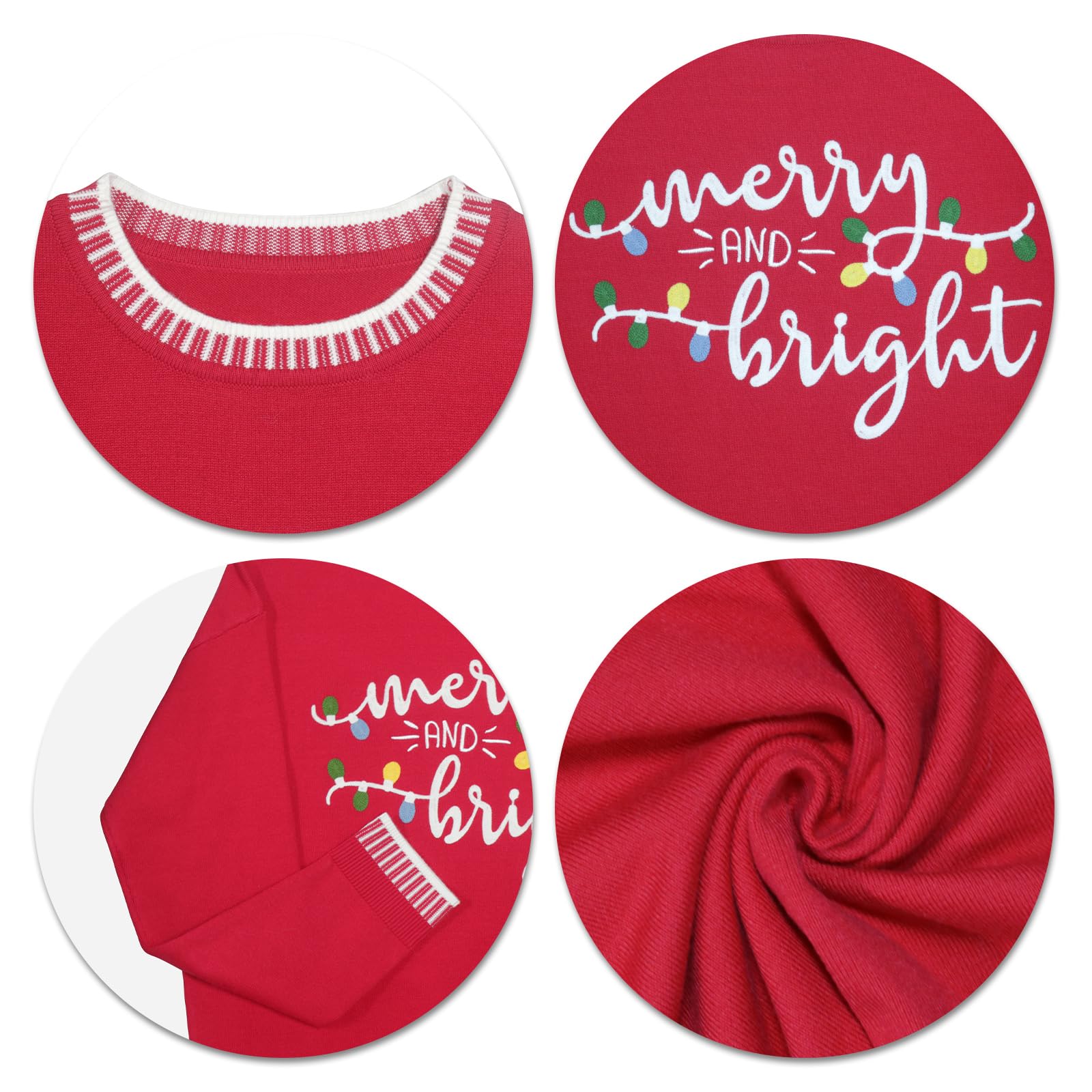 ELDPS Weihnachtspullover für Damen: Merry and Bright Sweatshirt Merry Christmas Langarm Pullover Tops