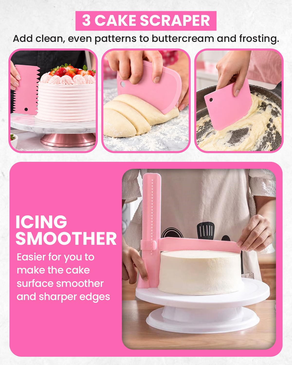 RFAQK kit pasticceria accessori | 200 PC piatto girevole per torte-48 beccucci sac a poche-7 consigli coreani con tabella dei modelli E.Book-altre decorazioni per torte accessori pasticceria