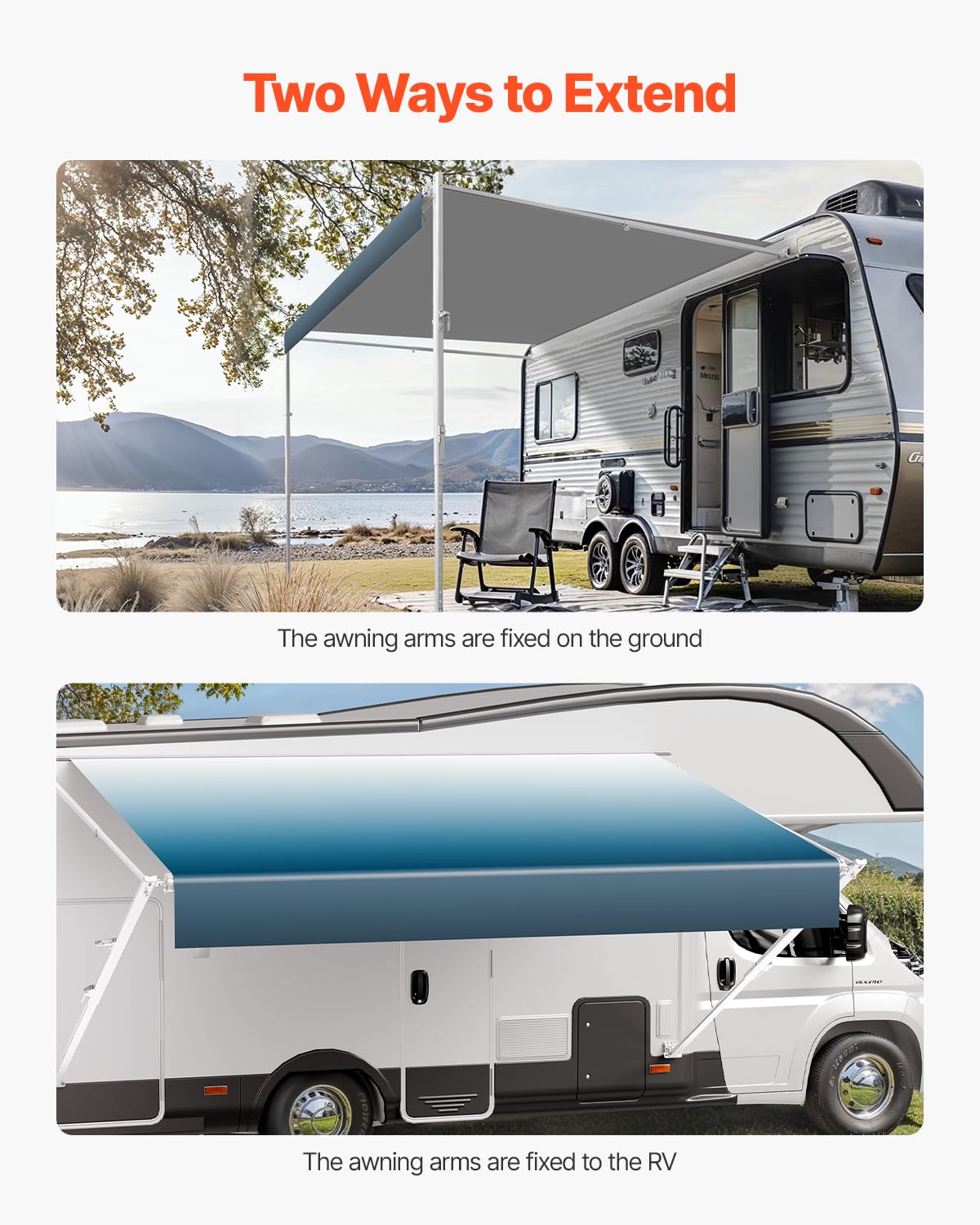 VEVOR Auvent Voiture Camping-Car Caravane Latéral 518 cm, Pare-Soleil Imperméable, Rétractable et Modulaire, en Vinyle avec Cadre en Alliage d'Aluminium, Réglage Manuel, Bleu Dégradé, pour Voiture