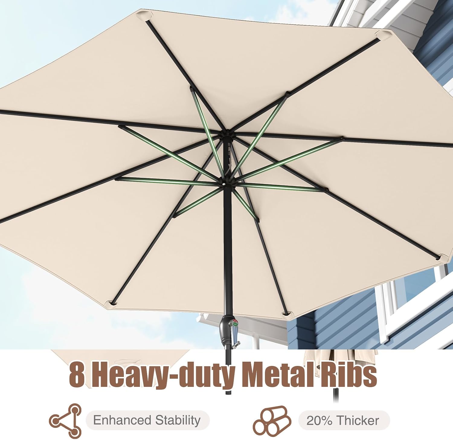 HAPPYGRILL 8.5 ft Patio Umbrella, Outdoor Heavy Duty Market Table Umbrella w/Crank Handle, 8 Sturdy Ribs, Vented Top, Outdoor Umbrellas for Patio, Garden, Backyard, Poolside