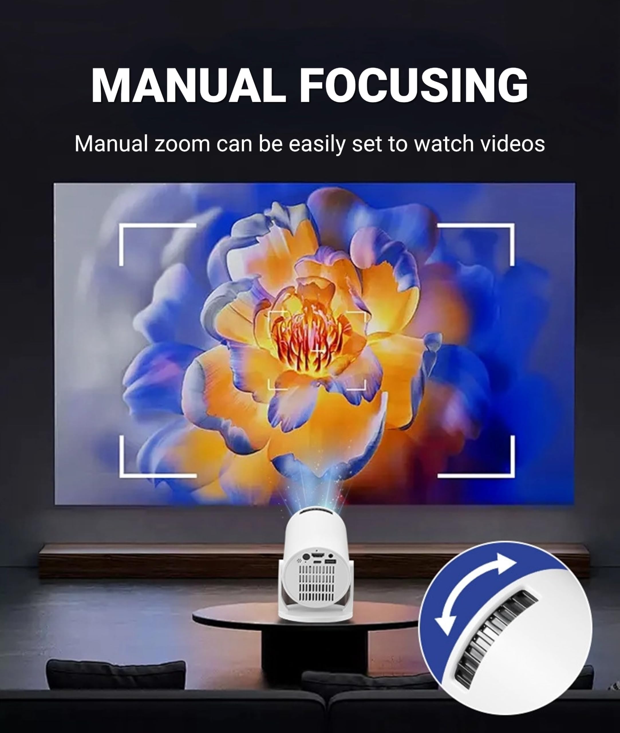Petit Projecteur 1080P, fidélité sans Fil, LED Réglable à 270°, Projecteur de Film Portable pour Téléphone, clé USB TV, Ordinateur Portable, 8 000 LM, écran Géant de 50