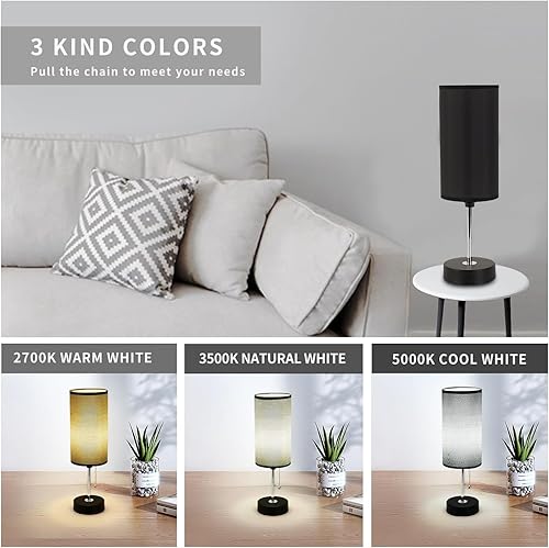 Miniatura 2 de Lámparas de mesita de noche, lámpara pequeña para dormitorio con 3 modos, lámpara de escritorio para mesita de noche con cadena de tracción y