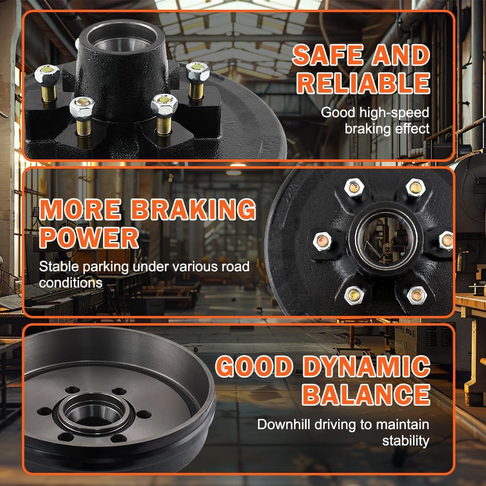 6 on 5.5" Trailer Brake Drum Kit Replaces for 5200-6000 lbs Axle Hub Heavy Duty, 6 Bolt Trailer Brake Hub Drum Fit for 12" X 2" Electric and Hydraulic Trailer Brake Assembly