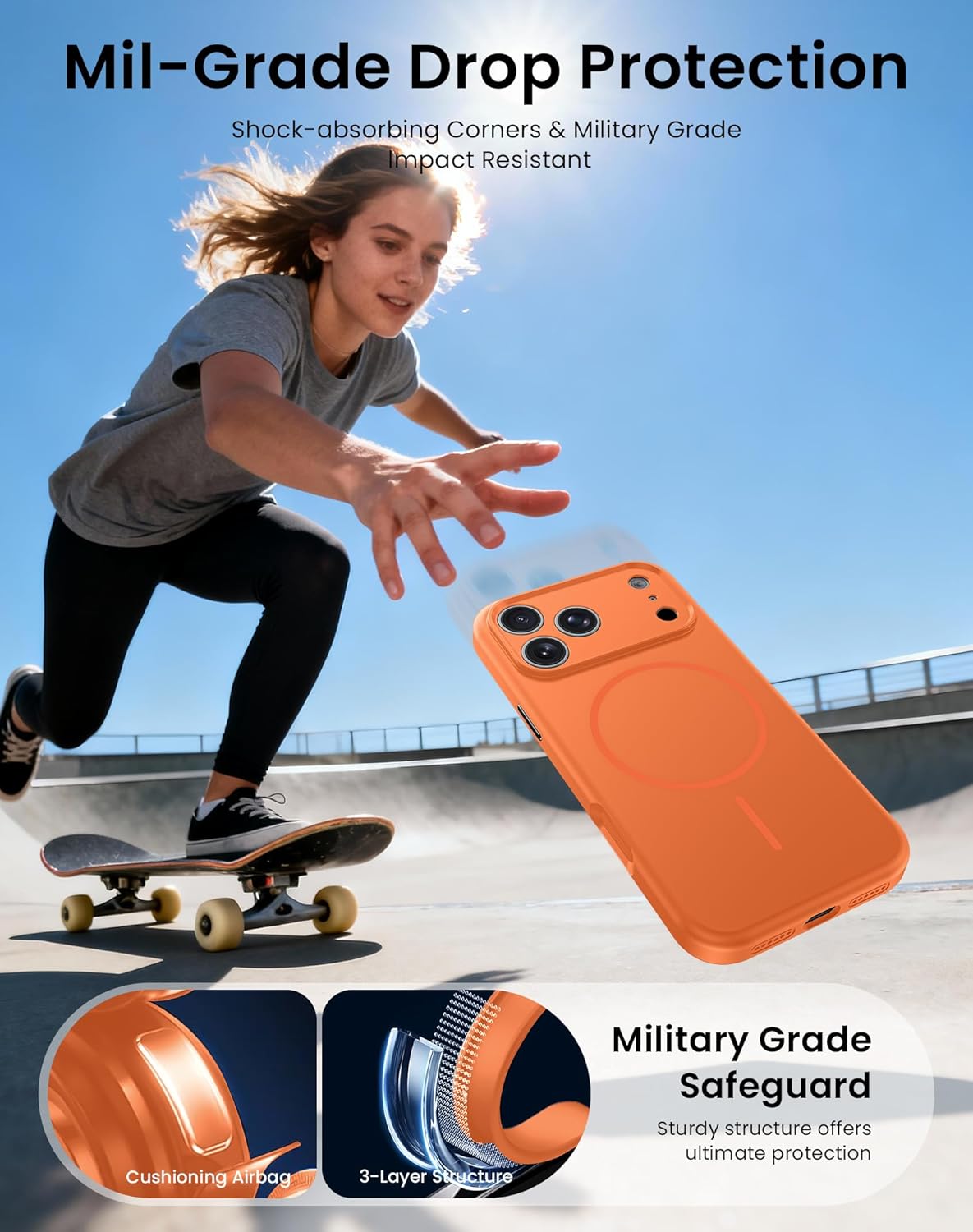 Magnetic for iPhone 17 Pro Max Case with 2X Privacy Screen Protector, [Compatible with MagSafe] [Full Camera Protection& Camera Control] Full Body Silicone Shockproof Phone Cover 6.9"- Cosmic Orange - Image 7