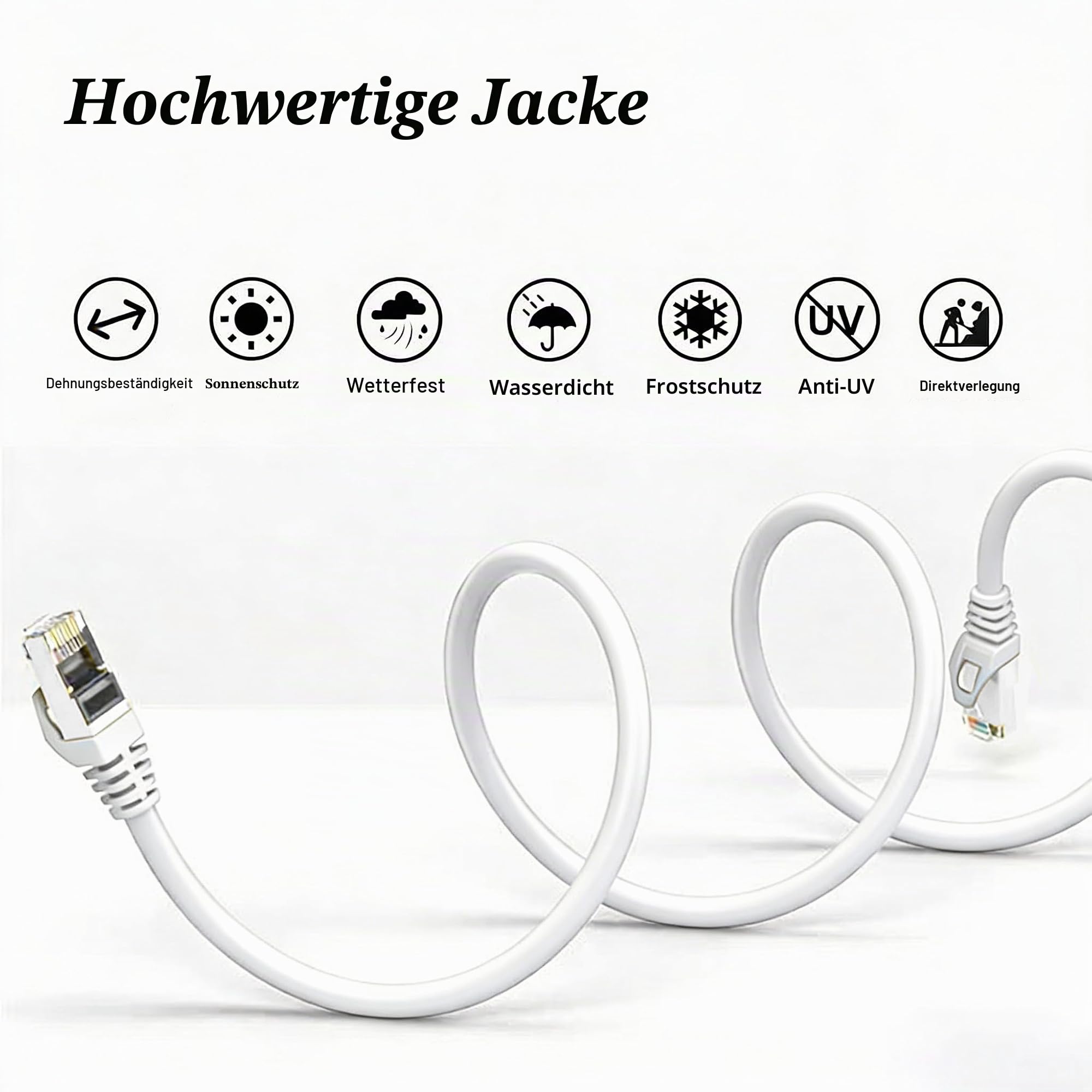 Elfcam - 40m Ethernet Kabel Cat 7 RJ45,STP 100% Kupfer, 10 Gbit/s 600 MHz, LAN Netzwerkkabel Rund Ø6,0mm, Kompatibel mit Router, PC, TV, Konsole – Weiß