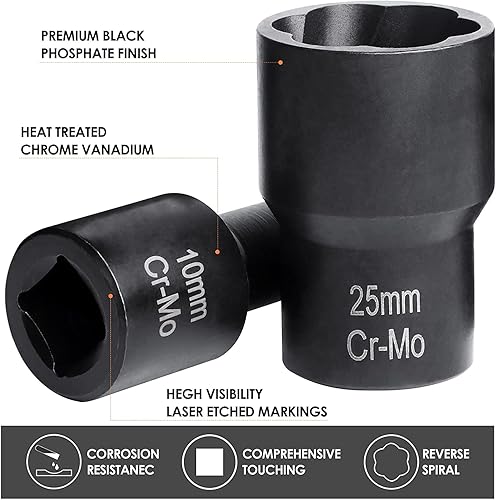 Miniatura 4 de XEWEA Juego de extractor de tuercas de perno, 5 piezas de 1/2 unidad de rueda rota de extracción de tuercas de llanta y extracción de tuercas